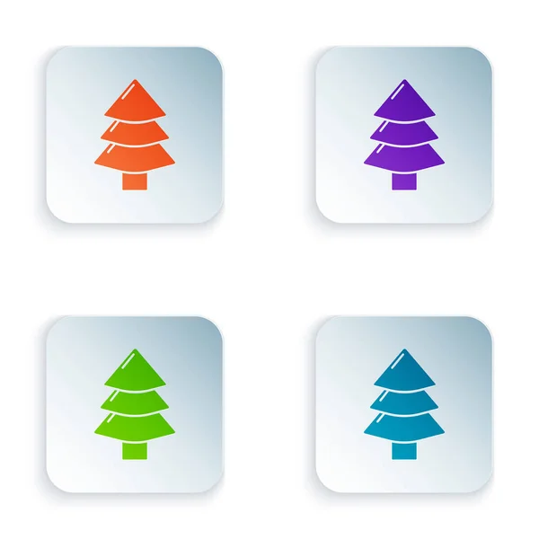 Farbe Weihnachtsbaum-Symbol isoliert auf weißem Hintergrund. Frohe Weihnachten und ein gutes neues Jahr. setzen Sie Symbole in quadratischen Tasten. Vektorillustration — Stockvektor