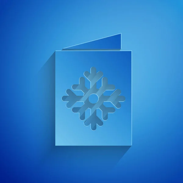 Paper cut Christmas postcard icon isolated on blue background. Merry Christmas and Happy New Year. Paper art style. Vector Illustration — Stock Vector
