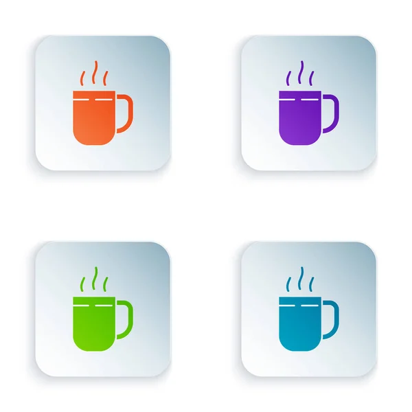 Color Icono de taza de café aislado sobre fondo blanco. Taza de té. Café caliente. Establecer iconos en botones cuadrados. Ilustración vectorial — Vector de stock