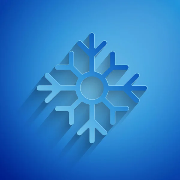 Schneeflockensymbol isoliert auf blauem Hintergrund. Frohe Weihnachten und ein gutes neues Jahr. Papierkunst. Vektorillustration — Stockvektor