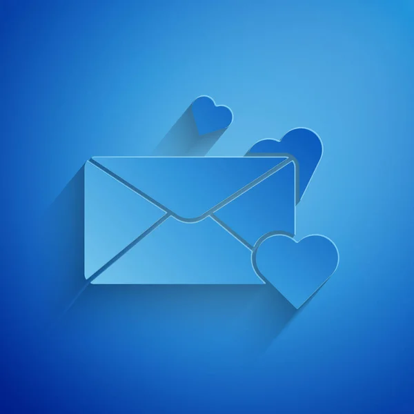 Busta con l'icona del cuore di San Valentino isolato su sfondo blu. Messaggio d'amore. Lettera amore e romanticismo. Stile cartaceo. Illustrazione vettoriale — Vettoriale Stock