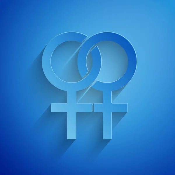 Paper cut Female gender symbol icon isolated on blue background. Venus symbol. The symbol for a female organism or woman. Paper art style. Vector Illustration — Stock Vector