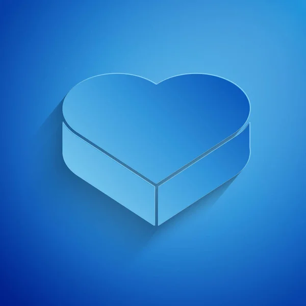 剪纸糖果在心脏形状的盒子和弓图标孤立在蓝色背景。情人节纸艺术风格。矢量插图 — 图库矢量图片