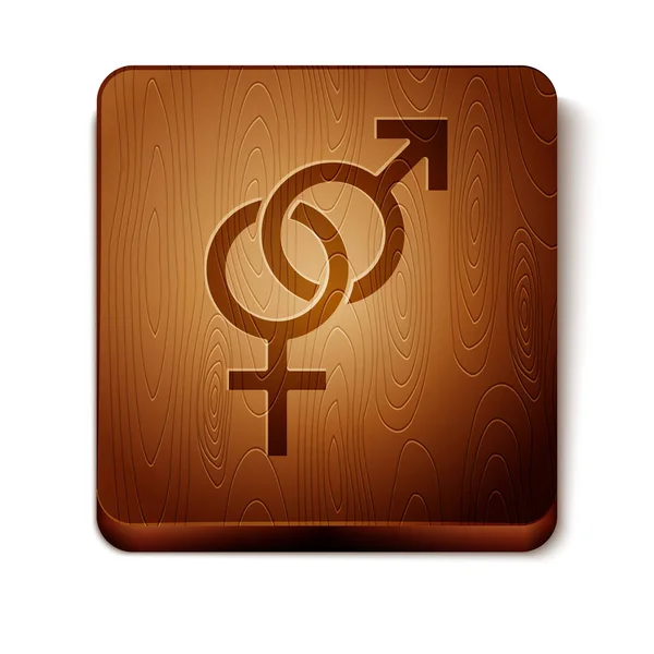 Braunes Gender-Symbol isoliert auf weißem Hintergrund. Symbole von Männern und Frauen. Sexsymbol. hölzerne quadratische Taste. Vektorillustration — Stockvektor