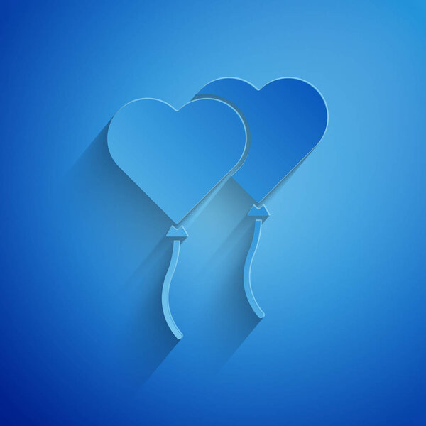 Бумага нарезала шарики в форме сердца с иконкой ленты, выделенной на синем фоне. День Святого Валентина. Бумажный стиль. Векторная миграция
