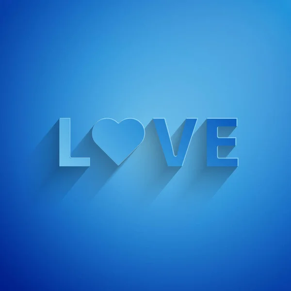 Papiergeschnittener Liebestext isoliert auf blauem Hintergrund. Valentinstag Grußkarte Vorlage. Papierkunst. Vektorillustration — Stockvektor