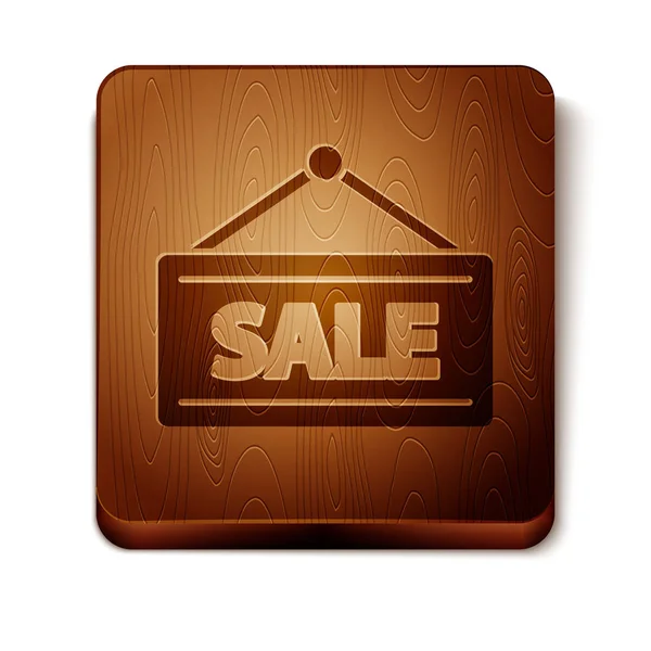 Brown Hanging sign with text Sale icon isolated on white background. Signboard with text Sale. Wooden square button. Vector Illustration — Stock Vector