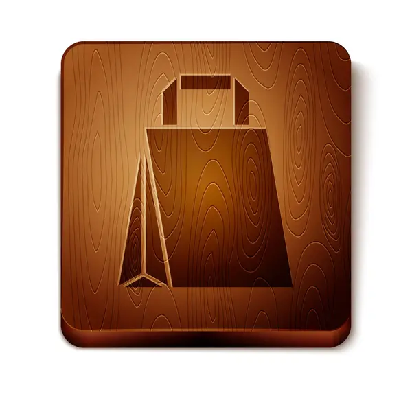 Icono de bolsa de papel marrón aislado sobre fondo blanco. Firma del paquete. Botón cuadrado de madera. Ilustración vectorial — Archivo Imágenes Vectoriales