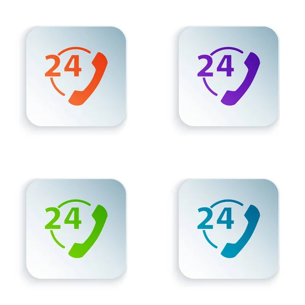 Kolor Telefon 24 godziny wsparcia ikona izolowana na białym tle. Całodniowy call-center obsługi klienta. Pełny etat. Zestaw ikon w kwadratowych przyciskach. Ilustracja wektora — Wektor stockowy