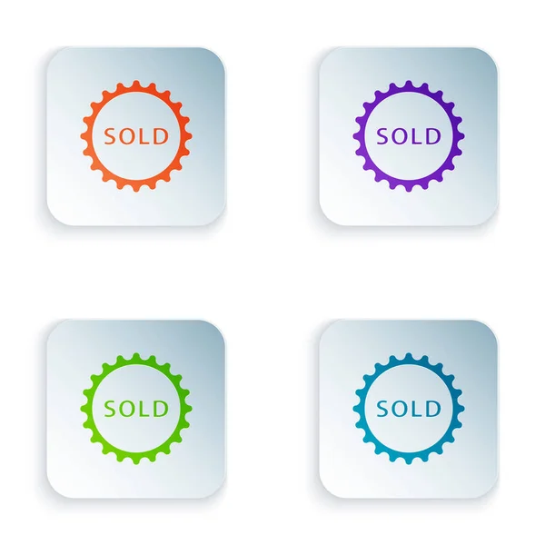 Colore Icona etichetta venduta isolata su sfondo bianco. Impostare le icone in pulsanti quadrati. Illustrazione vettoriale — Vettoriale Stock