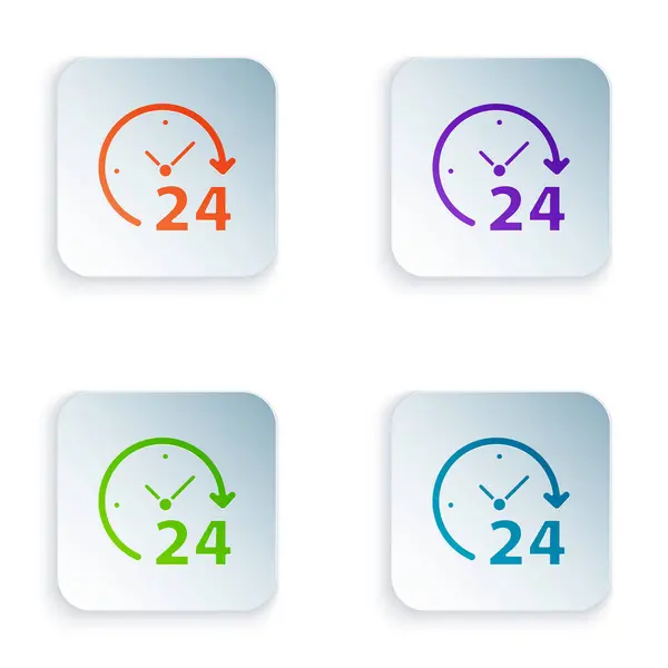 Kolor Zegar 24 godziny ikona izolowana na białym tle. Cały dzień cykliczna ikona. 24-godzinny symbol obsługi. Zestaw ikon w kwadratowych przyciskach. Ilustracja wektora — Wektor stockowy