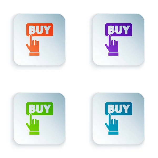 Colore Acquista icona pulsante isolato su sfondo bianco. Impostare le icone in pulsanti quadrati. Illustrazione vettoriale — Vettoriale Stock