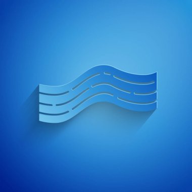 Kağıt kesiği domuz pastırması çizgisi simgesi mavi arkaplanda izole edilmiş. Kağıt sanatı tarzı. Vektör İllüstrasyonu