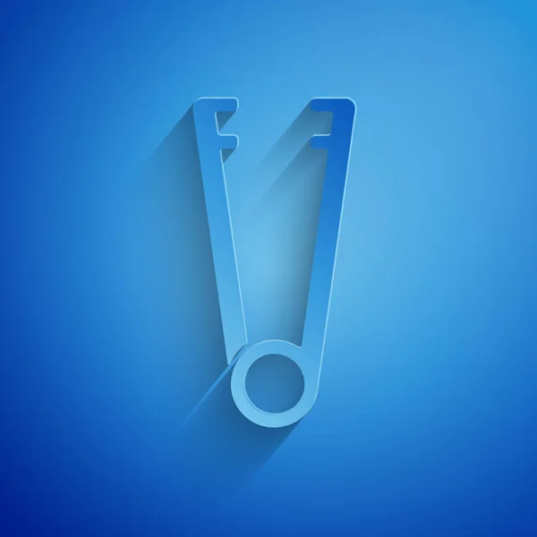 Paper cut Meat tongs icon isolated on blue background. BBQ tongs sign. Barbecue and grill tool. Paper art style. Vector Illustration — 스톡 벡터