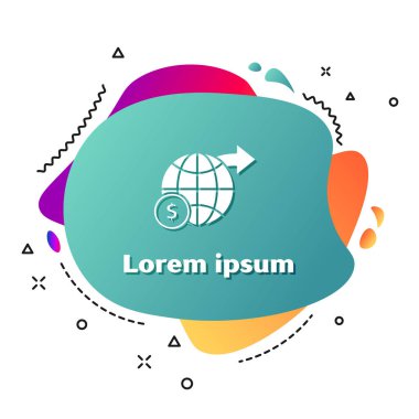 Beyaz toprak küre beyaz arka planda izole dolar sembol simgesi ile. Dünya veya dünya tabelası. Küresel internet sembolü. Geometrik şekiller. Sıvı şekiller ile soyut afiş. Vektör Illustration