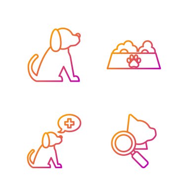 Veterinerlik kliniği sembolü, veteriner kliniği sembolü kedi ya da köpek için köpek maması kasesi. Renk simgeleri. Vektör