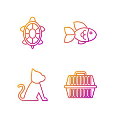 Hayvan Taşıma çantası, Kedi, Kaplumbağa ve Balık. Renk simgeleri. Vektör