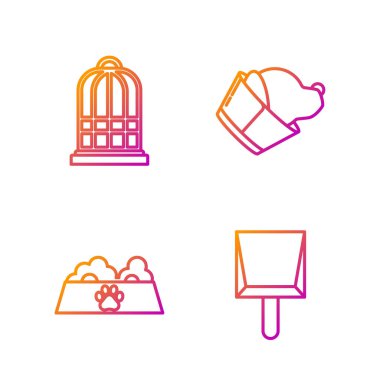 Faraş, kedi ya da köpek için evcil hayvan yemek kasesi kuşlar için kafes ve veteriner kliniği sembolü. Renk simgeleri. Vektör