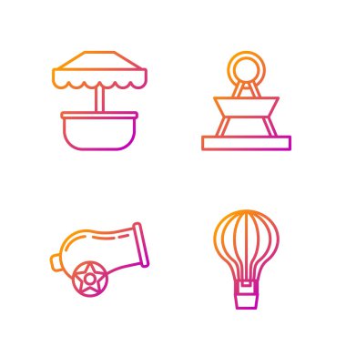 Hattı ayarlayın. Sıcak hava balonu, top, atlıkarınca ve atlıkarınca. Renk simgeleri. Vektör