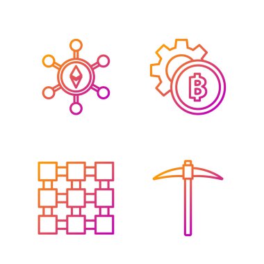 Çizgi kazma, engelleme zinciri teknolojisi, engelleme teknolojisi Ethereum Eth ve Kripto para birimi Bitcoin. Renk simgeleri. Vektör