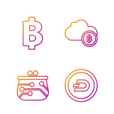 Kripto para Dash, Kripto para cüzdanı, Kripto para Bitcoin ve Kripto para bulut madenciliği. Renk simgeleri. Vektör