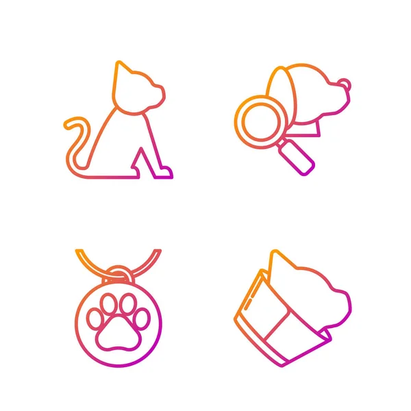 Imposta linea Simbolo clinica veterinaria, Collare con targhetta, Simbolo clinica veterinaria e gatto. Icone di colore sfumato. Vettore — Vettoriale Stock