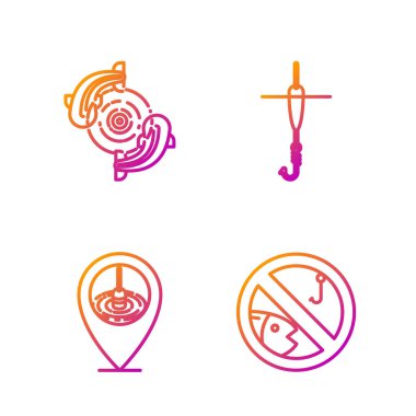 Olta atma, balık tutma, balık tutma, olta atma ve yüzme yok. Renk simgeleri. Vektör