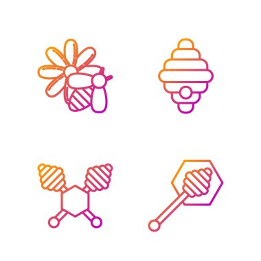 Çizgi Bal Çubuğu, Bal Çubuğu, Arı ve Çiçek ve Arılar için Kovan. Renk simgeleri. Vektör