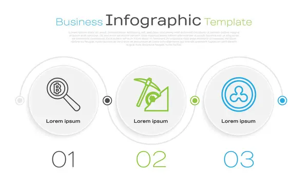 Définir la ligne Loupe en verre avec Bitcoin, Cryptocurrency Cloud Mining et Cryptocurrency coin Ripple XRP. Modèle d'infographie d'entreprise. Vecteur — Image vectorielle