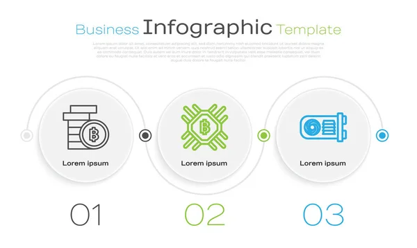 ラインを設定する暗号通貨コインBitcoin 、 Cpuマイニングファームとマイニングファーム。ビジネスインフォグラフィックテンプレート。ベクトル — ストックベクタ