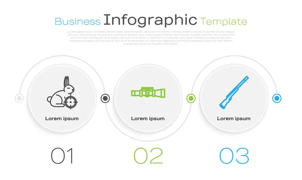 Definir linha Hunt em coelho com mira, Sniper visão óptica e arma de caça. Modelo de infográfico de negócios. Vetor — Vetor de Stock
