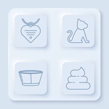 Yakasına isim etiketi ve kalp, Cat, koruyucu tasma falan tak. Beyaz kare düğme. Vektör