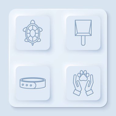 Kaplumbağa, faraş, yakalı yaka isimlikli ve elleri hayvanların ayak izli. Beyaz kare düğme. Vektör