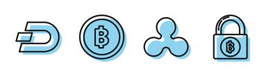Kriptopara sikkesi Ripple Xrp, Kripto para Dash, Bitcoin ve Lock 'u bitcoin simgesiyle ayarla. Vektör