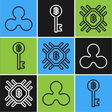 Kriptopara sikkesi Ripple Xrp, Cpu madencilik çiftliği ve Kripto para birimi Bitcoin anahtar simgesi. Vektör