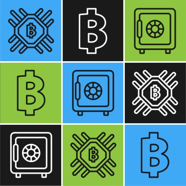 Cpu madencilik çiftliği, Güvenli ve Kripto para birimi Bitcoin simgesi. Vektör