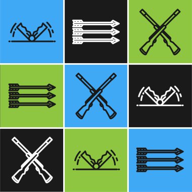 Tuzak avı, çapraz iki av tüfeği ve Hippi ok ikonu. Vektör