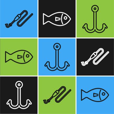 Olta ve yüzen olta, olta ve balık oltası ile olta ipini ayarla. Vektör