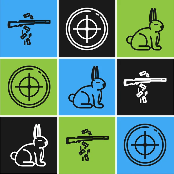 Set line Gun shooting, Rabbit and Target sport for shooting competition icon. Вектор — стоковый вектор