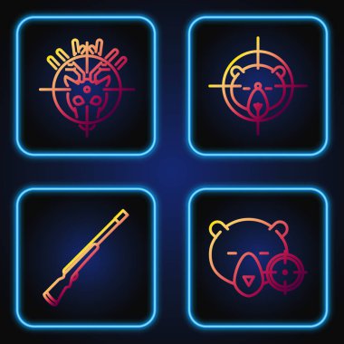 Hunt 'ı hedef tahtası, av tüfeği, av tüfeği hedefli geyik avı ve hedefli ayı avına ayarla. Renk simgeleri. Vektör