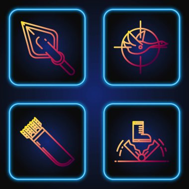 Tuzak avcılığı, oklu titreme, ok ucu hippi ve hedef tahtasında avlanma. Renk simgeleri. Vektör