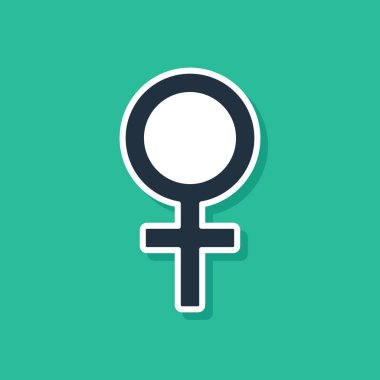 Mavi Kadın cinsiyet sembolü simgesi yeşil arka plan üzerinde izole. Venüs sembolü. Bir kadın organizması ya da kadın için sembol. Vektör İllüstrasyonu