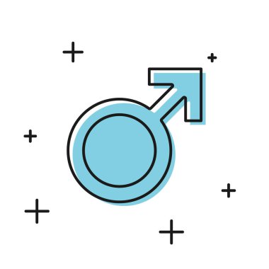 Beyaz arka planda izole siyah erkek cinsiyet sembolü simgesi. Vektör Illustration