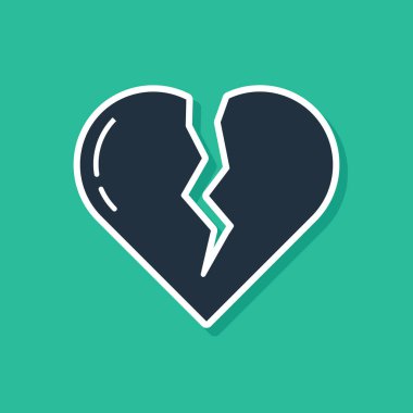 Mavi Kırık Kalp ya da yeşil arka planda izole edilmiş boşanma ikonu. Aşk sembolü. Sevgililer Günü. Vektör İllüstrasyonu