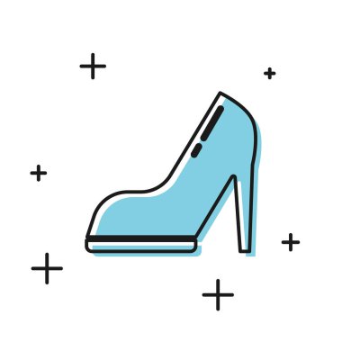 Beyaz arka planda izole edilmiş yüksek topuklu siyah kadın ayakkabısı. Vektör İllüstrasyonu