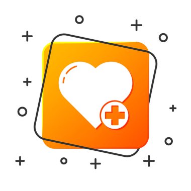 Beyaz Kalp simgesi beyaz arkaplanda izole edildi. Romantik sembol, bağlanma, tutku ve düğün. Sevgililer Günü sembolü. Turuncu kare düğme. Vektör İllüstrasyonu