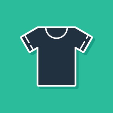 Yeşil arkaplanda mavi tişört simgesi izole edildi. Vektör İllüstrasyonu