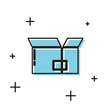 Beyaz arkaplanda siyah karton kutu simgesi izole edildi. Kutu, paket, paket işareti. Teslimat ve ambalaj. Vektör İllüstrasyonu