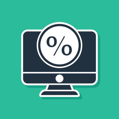 Mavi yüzde indirimi ve yeşil arkaplanda izole edilmiş simge görüntüsü. Satış yüzdesi - fiyat etiketi, etiket. Vektör İllüstrasyonu