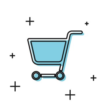 Siyah Alışveriş sepeti simgesi beyaz arka planda yalıtılmış. Online satın alma konsepti. Teslimat hizmeti işareti. Süpermarket sepeti sembolü. Vektör İllüstrasyonu